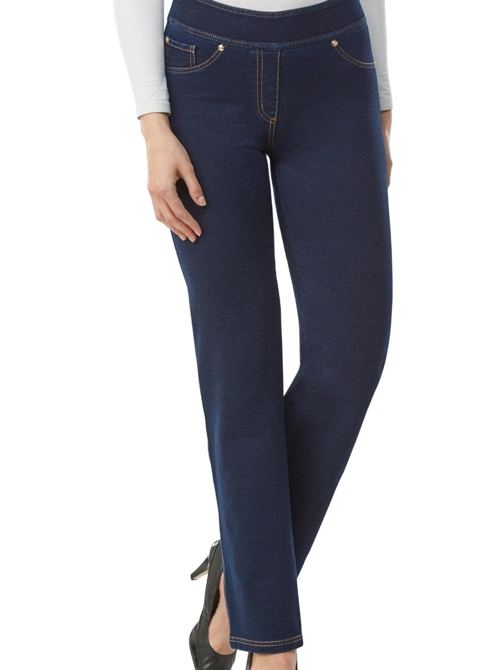 Nygard Luxe Denim Slim Straight Stretch Jeans  Pull On Dark Wash Size Large